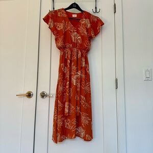 Sienna Sky orange floral leave cap sleeve dress with pockets xs
